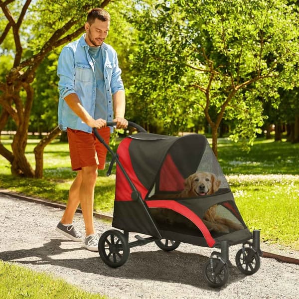 Rootz Foldbar Dog Car - Dog Buggy - Pet Barnvagn - Komfortturer - 124 cm x 67 cm x 100 cm - Svart, röd