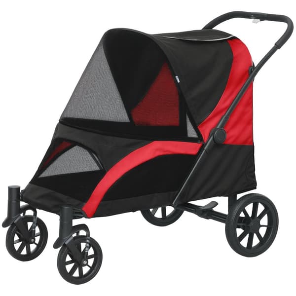 Rootz Foldbar Dog Car - Dog Buggy - Pet Barnvagn - Komfortturer - 124 cm x 67 cm x 100 cm - Svart, röd