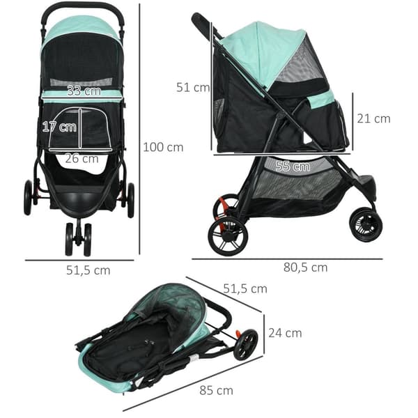 Rootz Pet Buggy Dog Barnvagn - Fällbar husdjursvagn - Dog Pram - Regnskydd - Enkel resa - 80,5L x 51,5W x 100 timmar cm