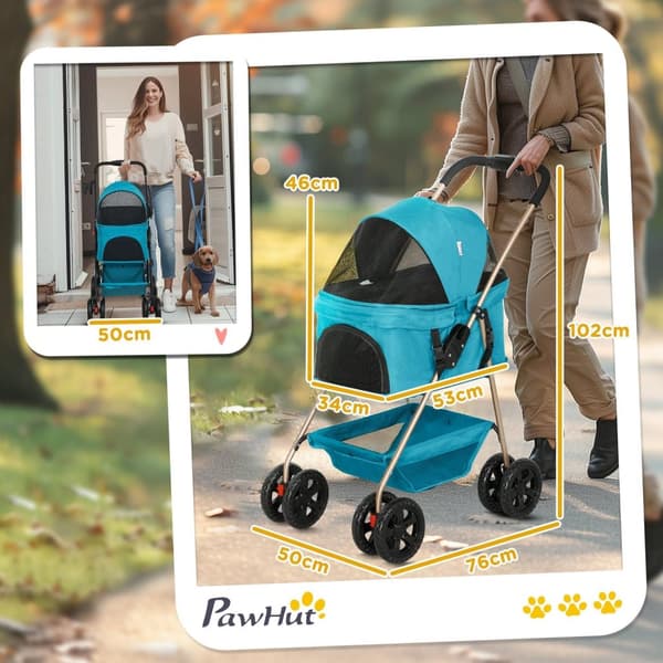 Rootz 3 -i -1 Pet -vagnar - Fällbara hundbilar - Portable Animal Carrier - Easy Storage, 76x50x102cm - Perfekt för små husdjur, turkos