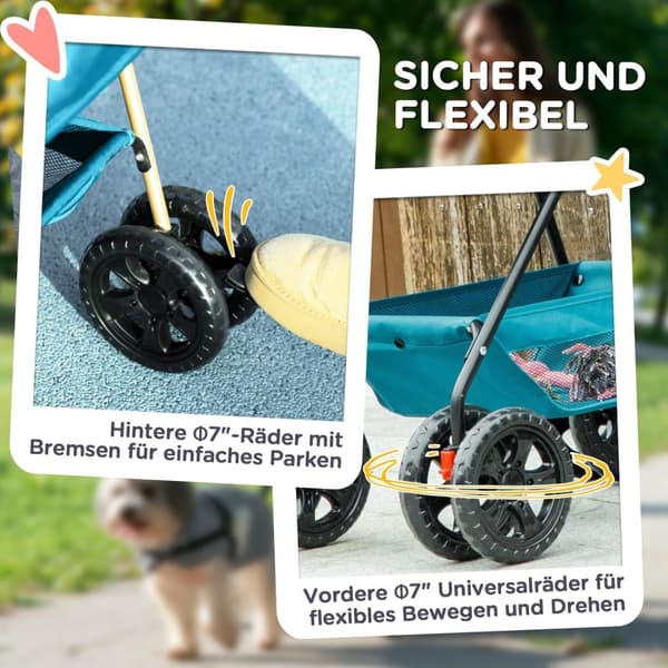 Rootz 3 -i -1 Pet -vagnar - Fällbara hundbilar - Portable Animal Carrier - Easy Storage, 76x50x102cm - Perfekt för små husdjur, turkos