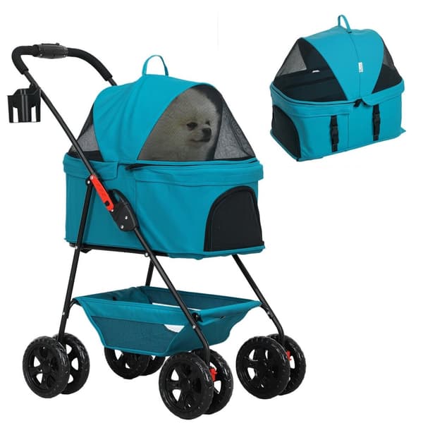 Rootz 3 -i -1 Pet -vagnar - Fällbara hundbilar - Portable Animal Carrier - Easy Storage, 76x50x102cm - Perfekt för små husdjur, turkos