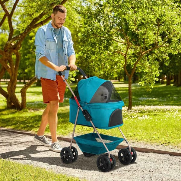 Rootz 3 -i -1 Pet -vagnar - Fällbara hundbilar - Portable Animal Carrier - Easy Storage, 76x50x102cm - Perfekt för små husdjur, turkos