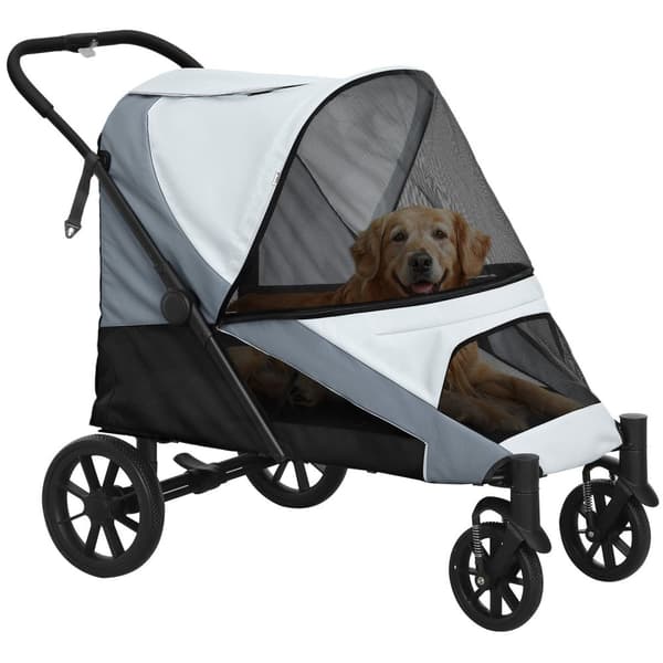 Rootz Dog Car Foldbar Buggy - Pet Barnvagn - hundbärare - Shock -Absorbing - 124 cm x 67 cm x 100 cm - för stora hundar upp till 30 kg, grå, svart