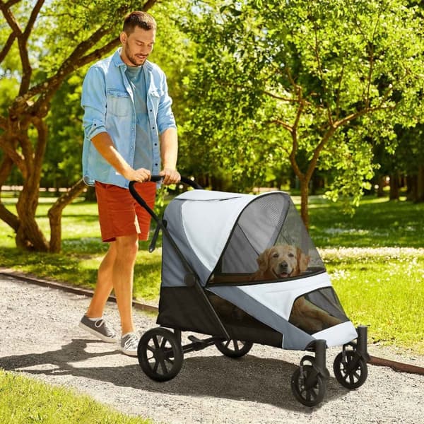 Rootz Dog Car Foldbar Buggy - Pet Barnvagn - hundbärare - Shock -Absorbing - 124 cm x 67 cm x 100 cm - för stora hundar upp till 30 kg, grå, svart