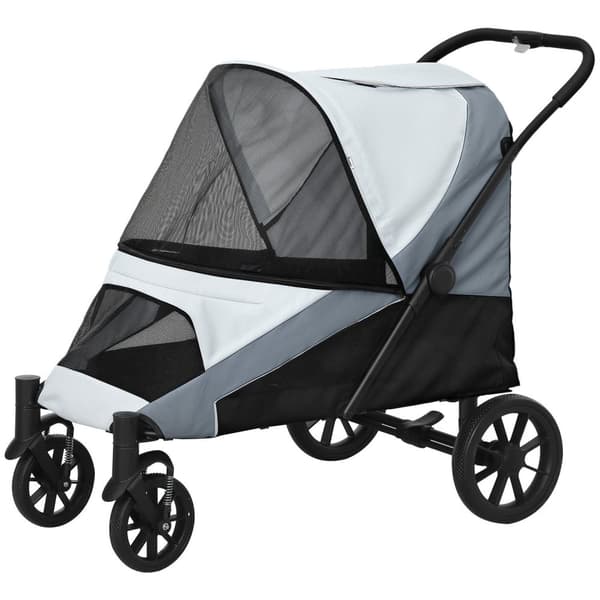 Rootz Dog Car Foldbar Buggy - Pet Barnvagn - hundbärare - Shock -Absorbing - 124 cm x 67 cm x 100 cm - för stora hundar upp till 30 kg, grå, svart