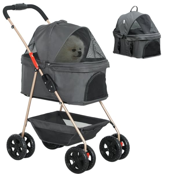 Rootz 3 -i -1 vikbar husdjursvagn - hundbil - djurbärare - hållbart oxford tyg - 76 cm x 50 cm x 102 cm