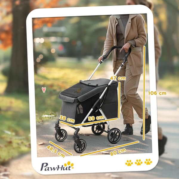 Rootz Dog Car Buggy - husdjurstransportvagn - Fällbar husdjursbärare - Lätt design - 80 cm x 48,5 cm x 106 cm