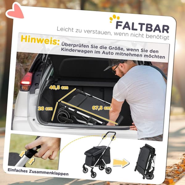 Rootz Dog Car Buggy - husdjurstransportvagn - Fällbar husdjursbärare - Lätt design - 80 cm x 48,5 cm x 106 cm