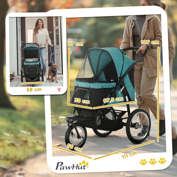 Rootz Dog Car - Hundebuggy - Pet Barnvagn - Solskydd - Fällbar design - 111 x 58 x 107 cm