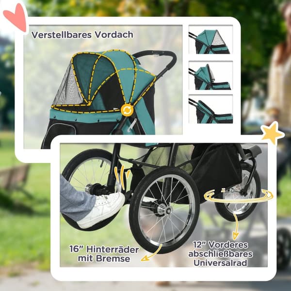 Rootz Dog Car - Hundebuggy - Pet Barnvagn - Solskydd - Fällbar design - 111 x 58 x 107 cm