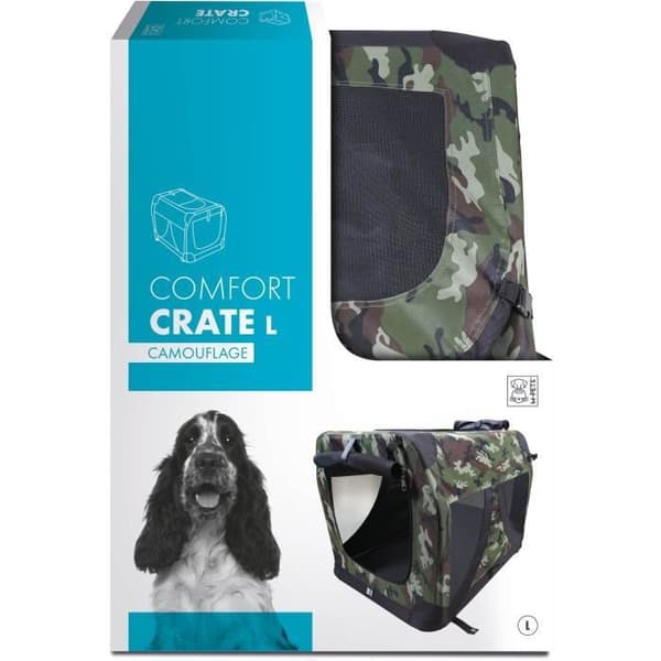 Kuljetushäkki - M PETS - COMFORT CRATE L - Naamiointikuvio - Kokoontaitettava - Metallirunko - Tuuletusritilät