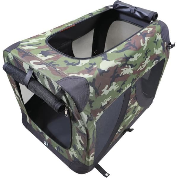Kuljetushäkki - M PETS - COMFORT CRATE L - Naamiointikuvio - Kokoontaitettava - Metallirunko - Tuuletusritilät