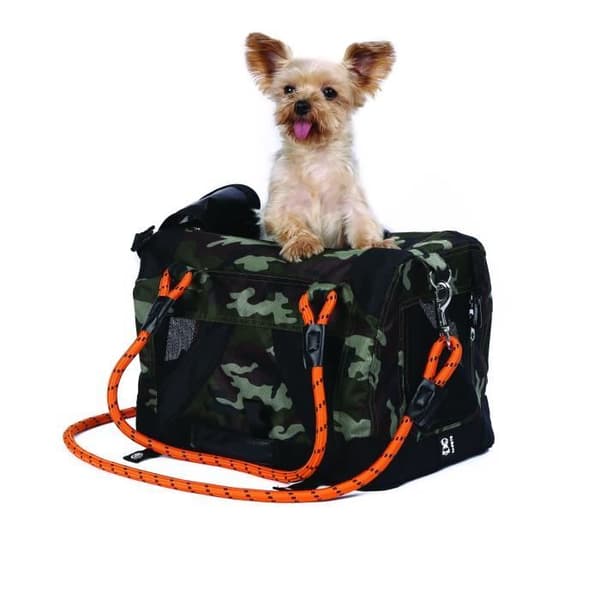 Muovikassi - M PETS - REMIX 2 in 1 naamiointikuvio ja oranssi - 41 x 28 x 28 cm - Kokoontaitettava - Kevyt - Valjaat