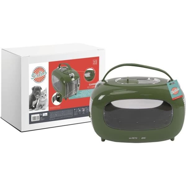 Kuljetuslaatikko - M PETS - SIXTIES Classic - Kahva - Olkahihna - Sivulta avattava - 5 kg max - Vihreä