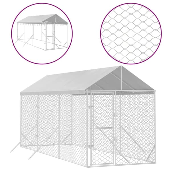 Hundgård med tak silver 2x6x2,5 m galvaniserat stål