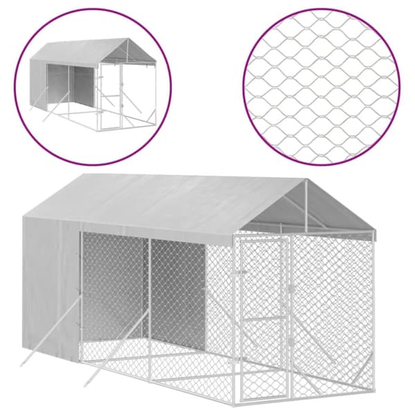 Hundgård med tak silver 2x6x2,5 m galvaniserat stål