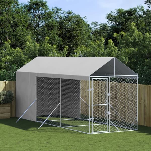 Hundgård med tak silver 2x6x2,5 m galvaniserat stål Hundgård med tak silver 2x6x2,5 m galvaniserat stål