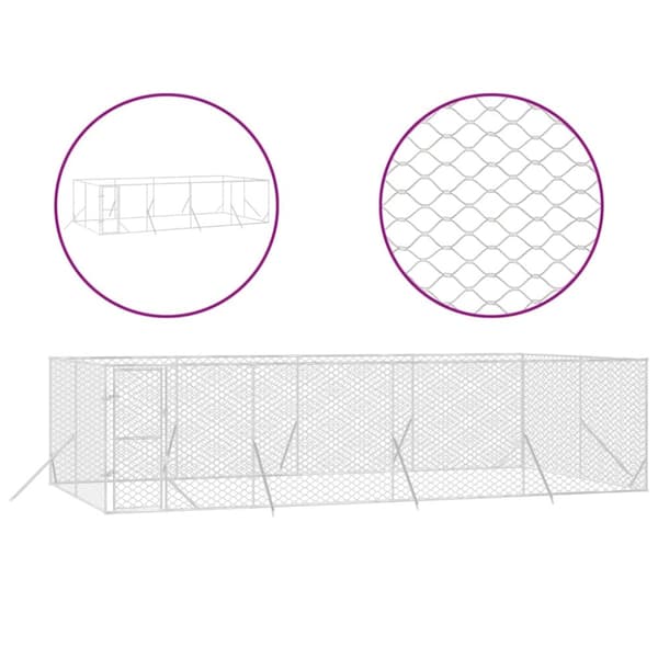 Hundgård för utomhusbruk silver 8x4x2 m galvaniserat stål