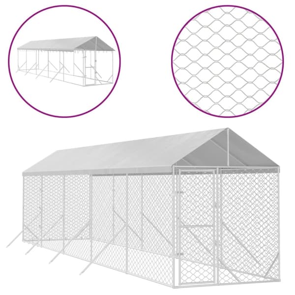 Hundgård med tak silver 2x10x2,5 m galvaniserat stål