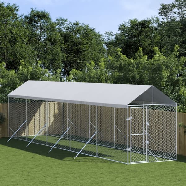 Hundgård med tak silver 2x10x2,5 m galvaniserat stål