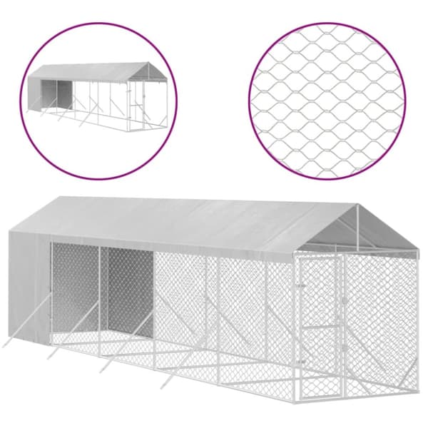 Hundgård med tak silver 2x10x2,5 m galvaniserat stål