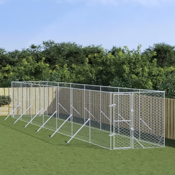 Hundgård för utomhusbruk silver 2x14x2 m galvaniserat stål Hundgård för utomhusbruk silver 2x14x2 m galvaniserat stål