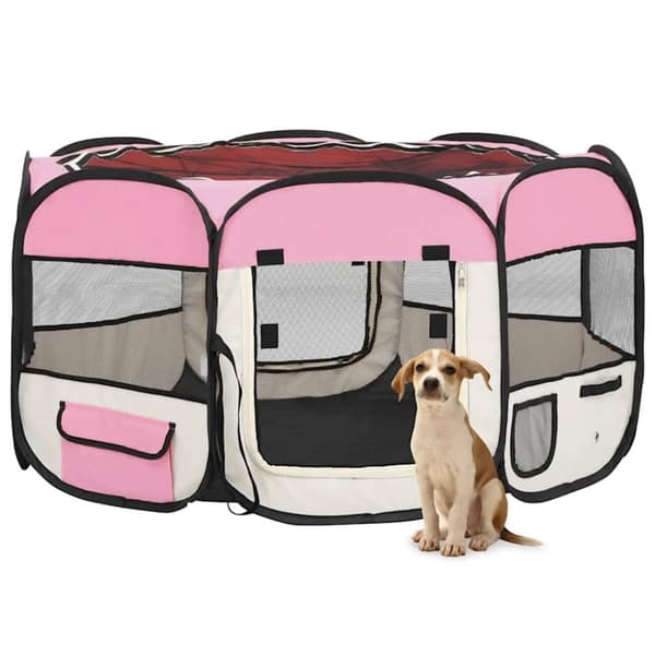 Hopfällbar hundhage med väska rosa 125x125x61 cm