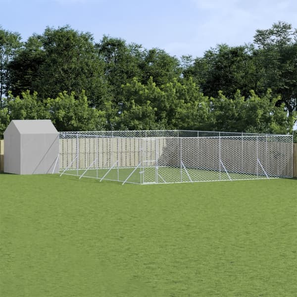 Hundgård med tak silver 10x10x2,5 m galvaniserat stål