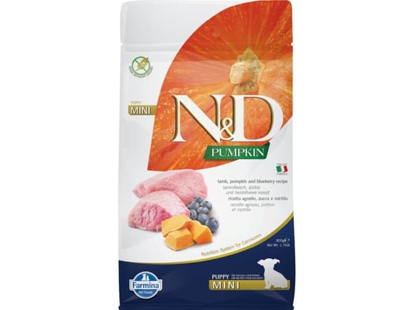 FARMINA N&amp;D Pumpkin Dog Lamb&amp;Blueberry Puppy Mini - torrfoder för hundar - 800 g