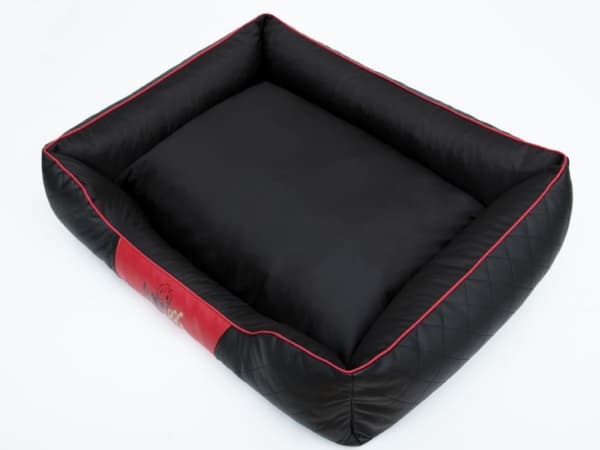 HOBBYDOG Perfect Imperial Bed - Black leatherette with red piping R1