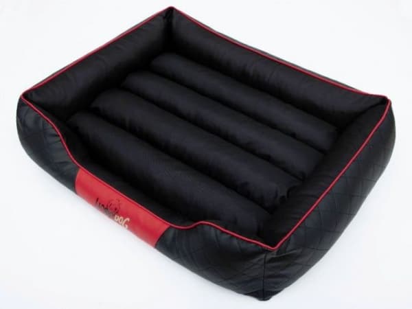 HOBBYDOG Imperial Bed - Standard black leather with red piping R4