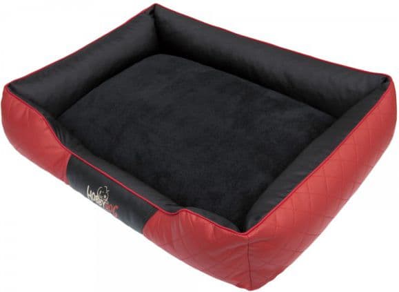 HOBBYDOG Exclusive Imperial Bed - Red leatherette and black fur R5
