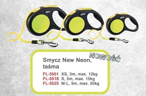 flexi New NEON bånd M, 5M, 25KG, black/neon gul