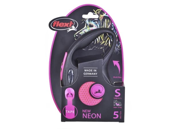 flexi New NEON bånd S, 5M, 15KG, black/neon pink