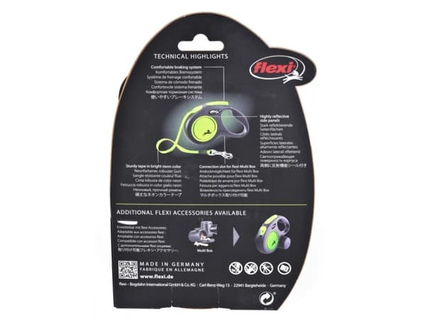 flexi New NEON bånd S, 5M, 15KG, black/neon grøn