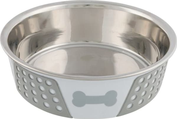 Trixie Skål, rustfri stål,m. silikone, 1.4 l/ø 21 cm, hvid/grå