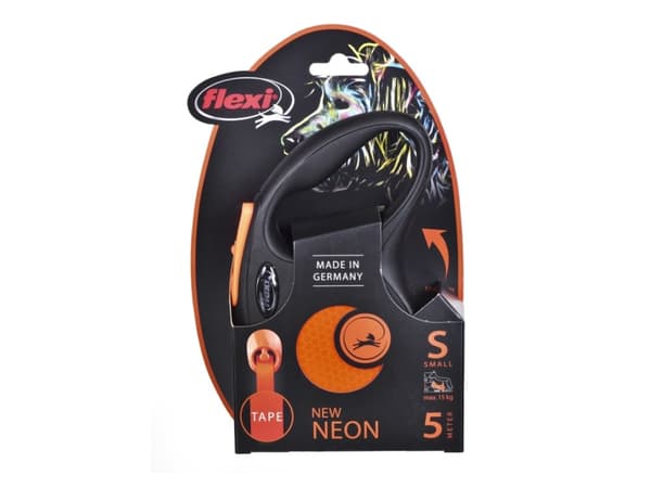 flexi New NEON bånd S, 5M, 15KG, black/neon orange