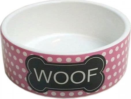 Yarro International Woof rosa hundskål i keramik 13x4,5