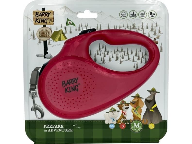 Barry King Automatic dog leash red M - 5m string, up to 20kg
