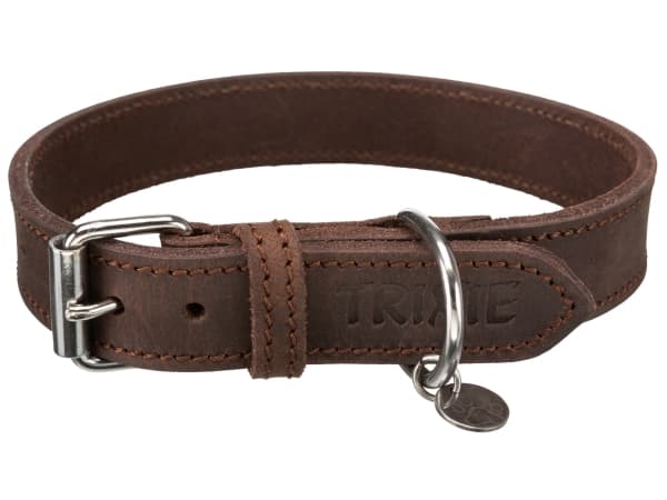 Trixie Rustic fettg.läderhalsband, M-L: 42-48 cm/25 mm, mörkbrun
