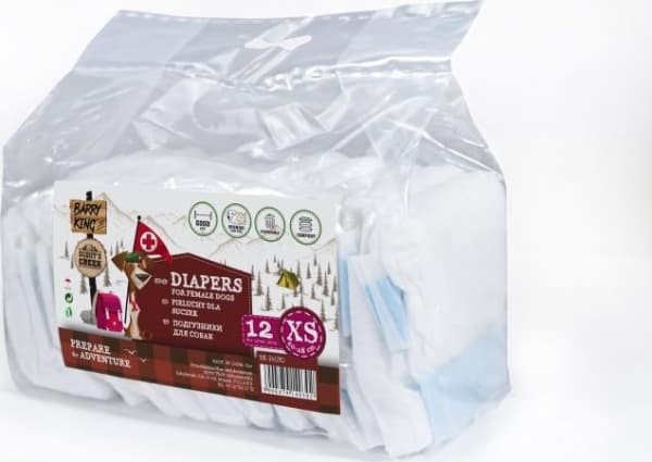 Barry King Diapers for female dogs, XS, waist 20-28 cm, 12 stk.