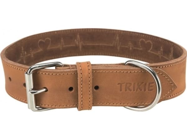 Trixie Rustic fedtg.læder halsb. heartbeat,L–XL:55–65cm/40mm,brun