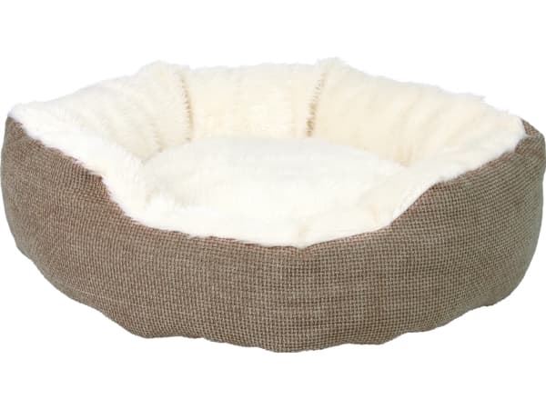 TRIXIE Yuma, pehmustettu lemmikkieläinten sänky, sisäkäyttöön, koira, ruskea, valkoinen, pyöreä, yksivärinen