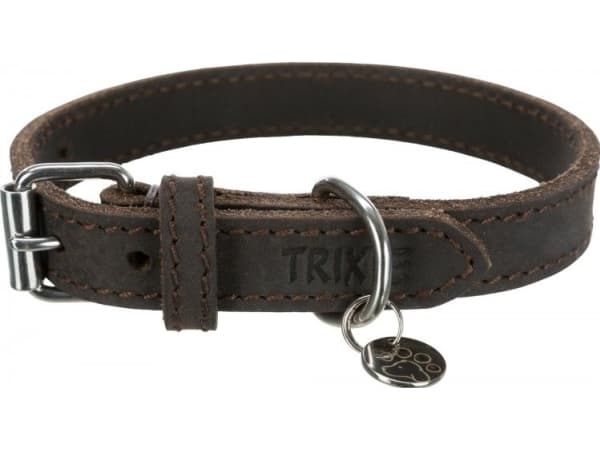 Trixie Rustic fedtg.læder halsbånd, XS–S: 27–34 cm/18 mm, mørkebrun