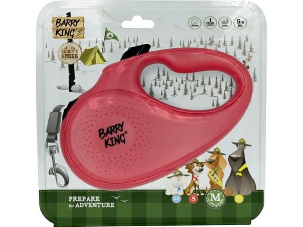 Barry King Automatisk hundebånd, rosa M - 5 m snor, opptil 20 kg