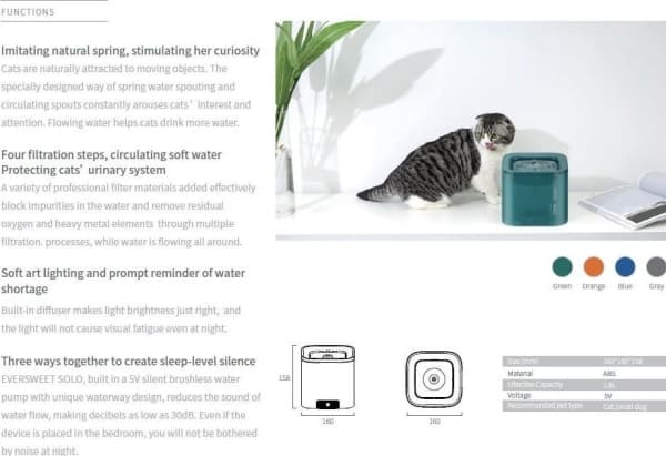 Petkit PETKIT Smart Pet Drinking Fountain Eversweet Solo Capacity 1.8 L, Material ABS, Filtering, Green
