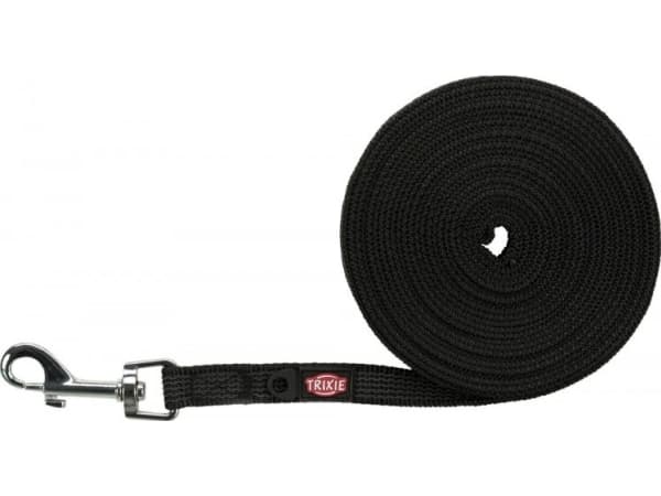 Trixie Training leash, for a dog, black, webbing tape, S - M: 15 m/15 mm, rubberized