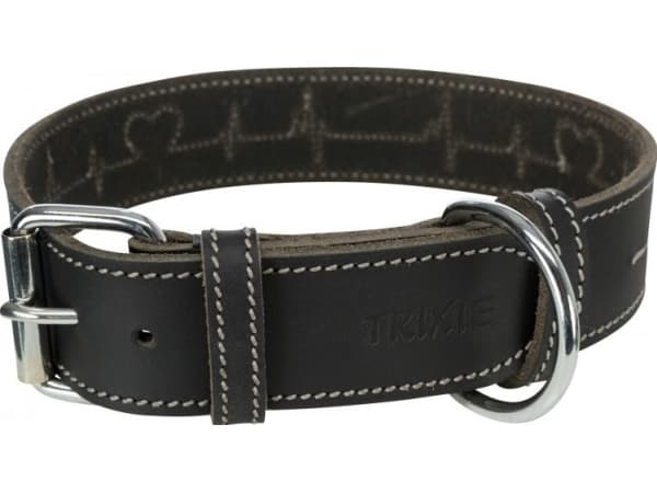 Trixie Rustic fedtl. halsbånd Heartbeat, L–XL: 55–65 cm/40mm, sort