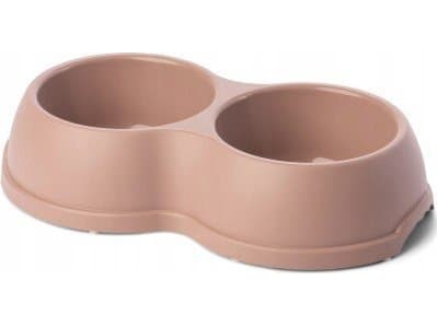 Barry King Dobbel plastskål for hunder og katter M, 0,5L, beige, 26x15cm,